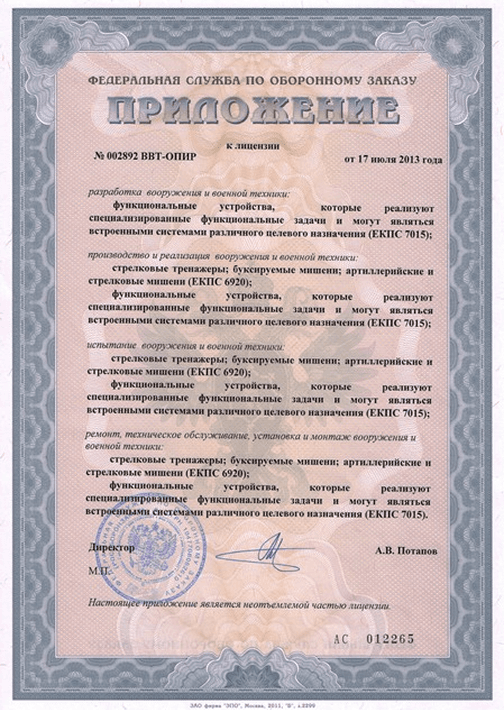 Приложение к лицензии